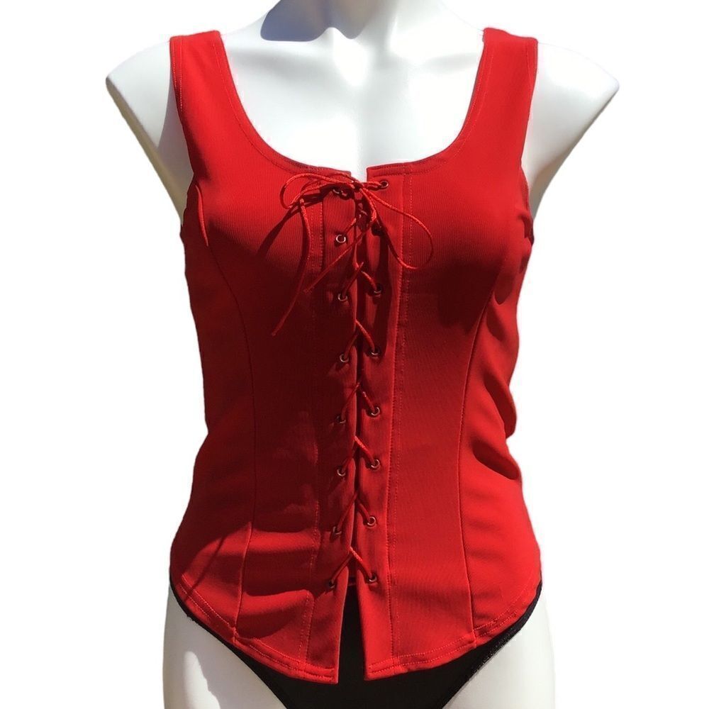 Rave City Vintage Red Corset Lace UpTank Top Size Large